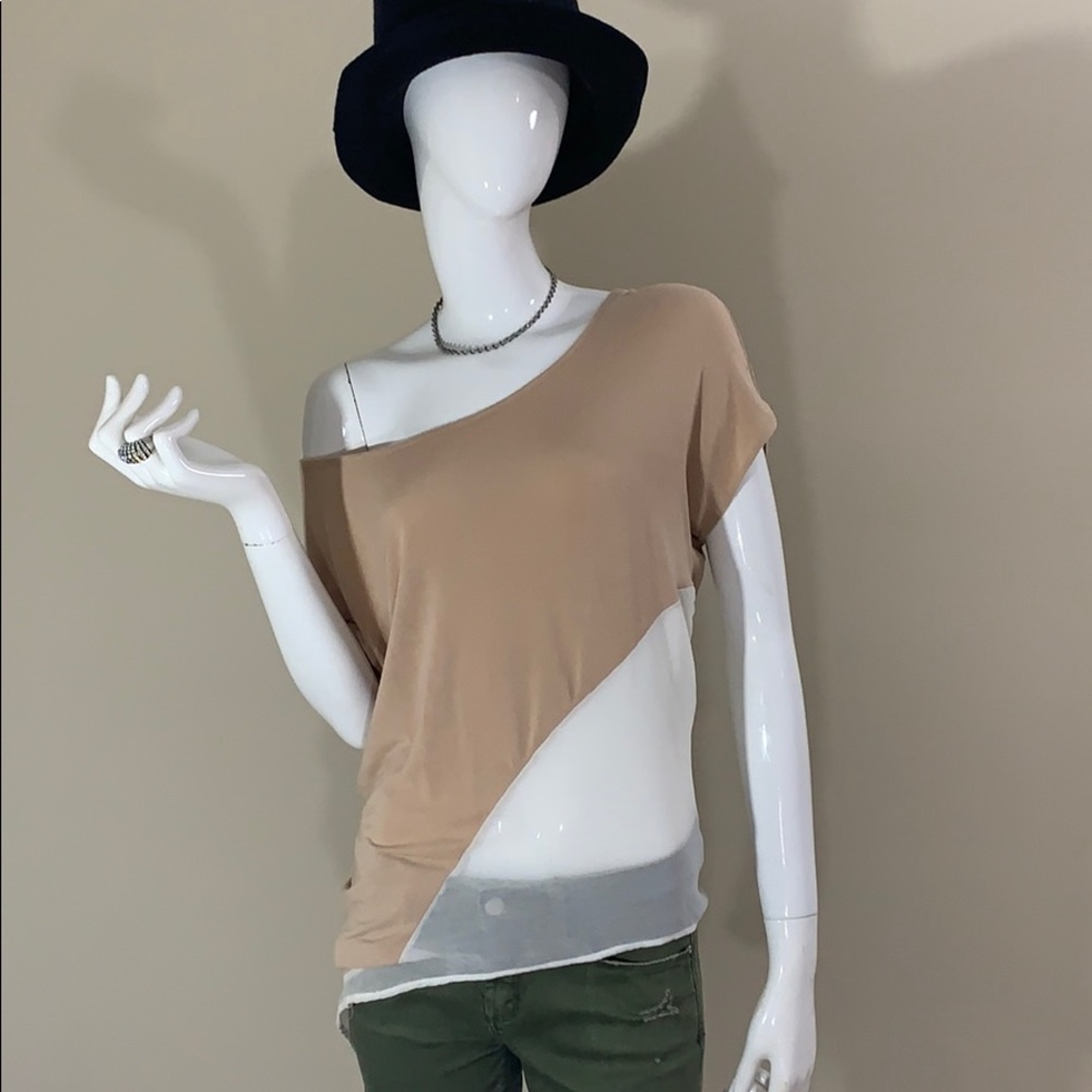 Bebe Cream & White Fashion Mix Top